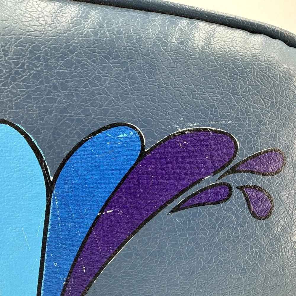VTG 60s 70s Blue Elephant Rainbow Vinyl Kid's Hard Case Whimsical Suitcase